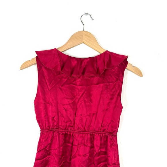 Amanda Uprichard Red 100% Silk V-Neck Ruffle Collar Dress - Picture 7 of 8